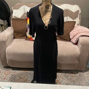 Black ruffle sleeve wrap dress